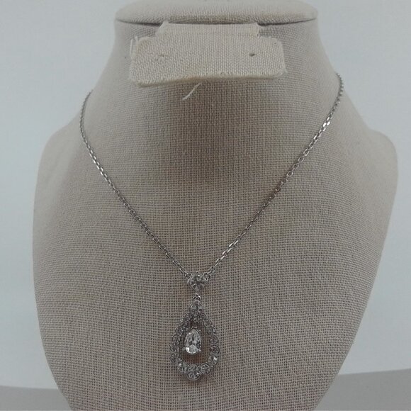 Vintage Givenchy Silver-Tone Crystal Teardrop Necklace - Picture 1 of 4